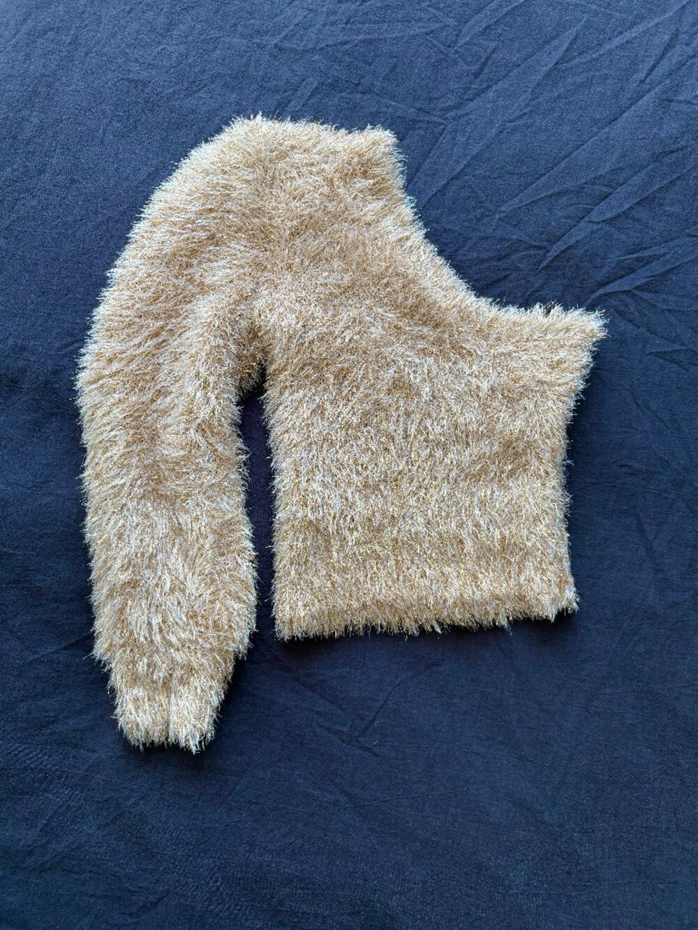 Saltwater LUXE II Metallic Gold Shaggy II One-Shoulder Sweater (Small)